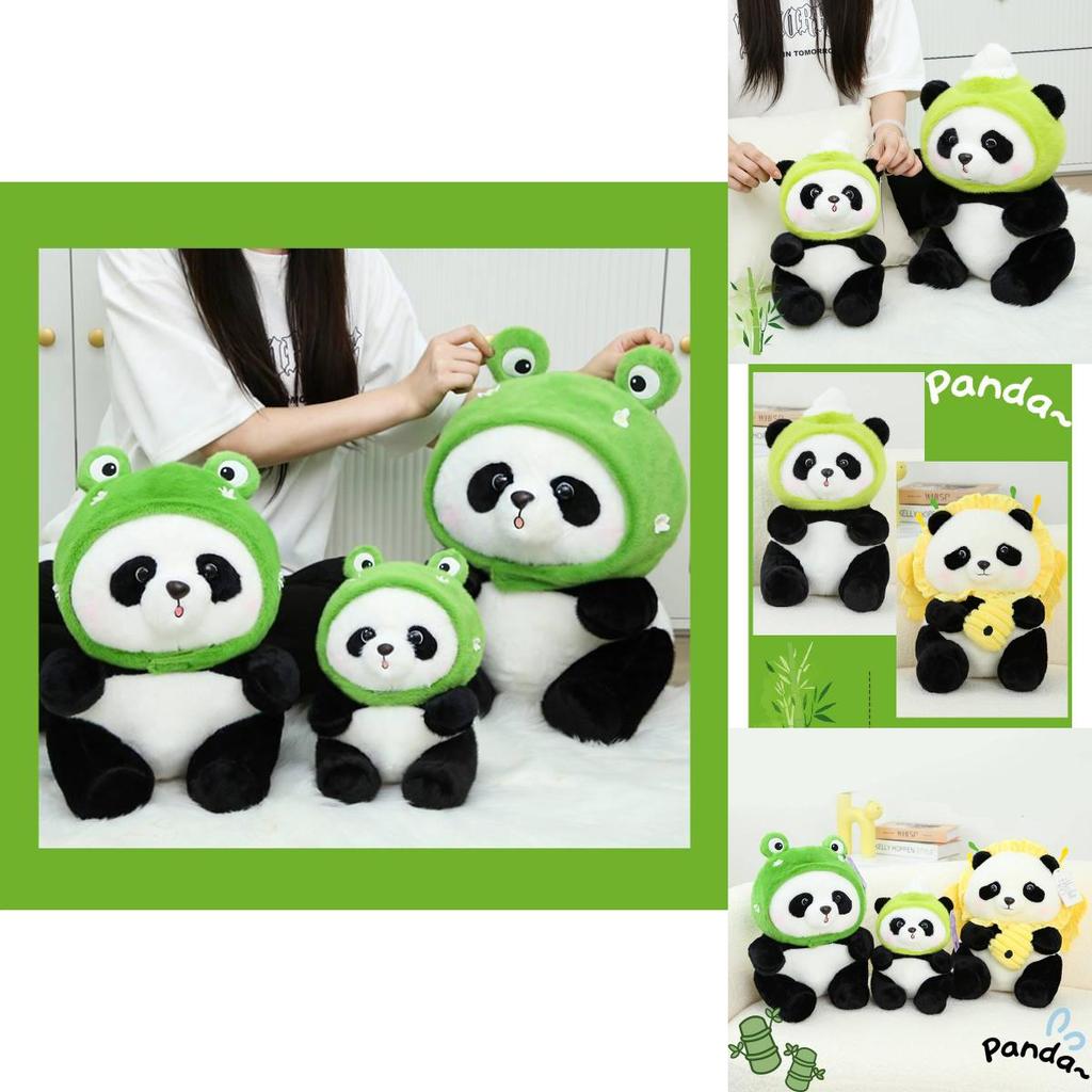 Adorable Panda Plush Toy With Frog Ice Cream And Bee Headpiece For Fun Gifts