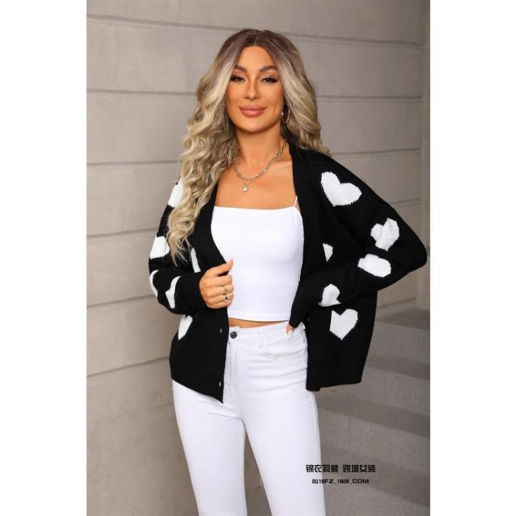 Women Knitted Cardigan Long Sleeve Autumn Winter Thin Top Love Valentine Day Versatile