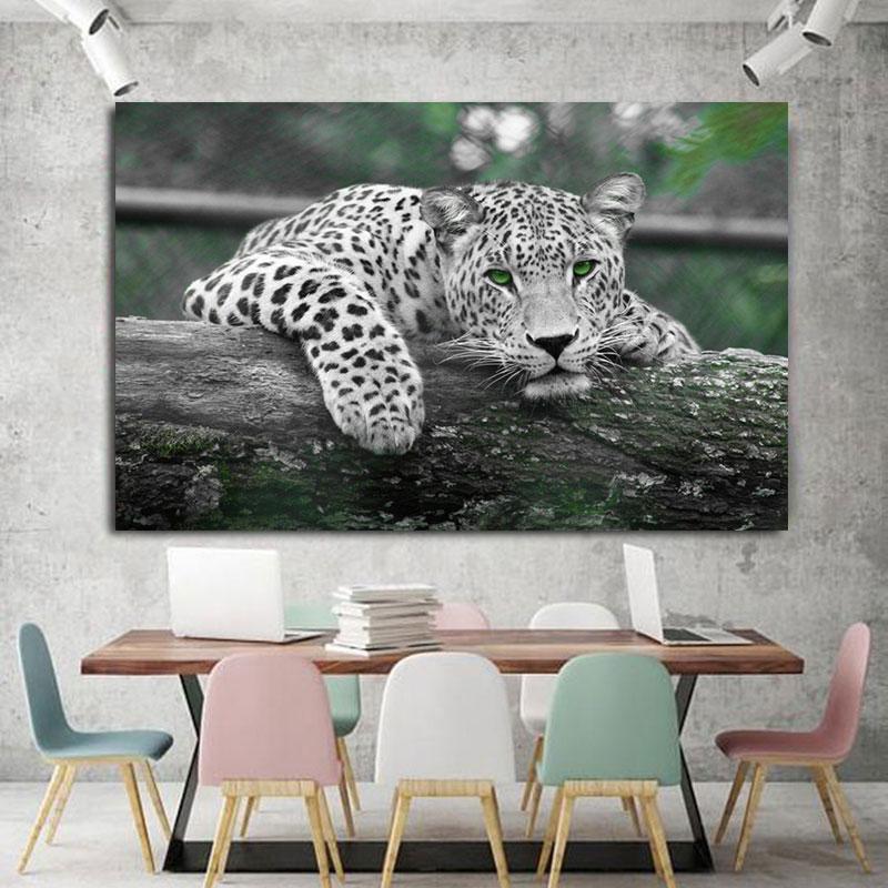 Postere și imprimeuri cu pictură pe pânză cu animale, ochi verzi, alb-negru, sufragerie, acasă, wildlife, artă de perete