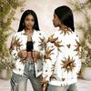 Women Plus Size Baseball Collar Printed Long Sleeve Button Front Varsity Jacket White With Pockets