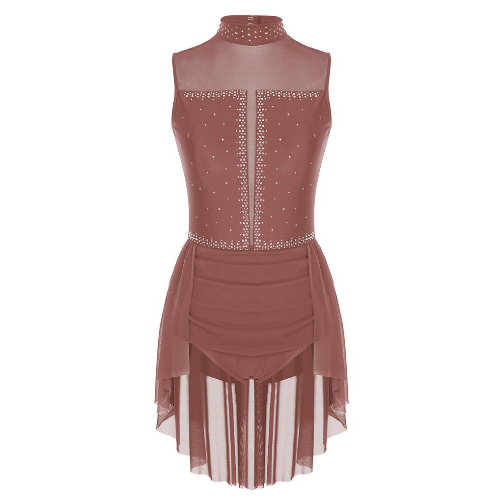 Damen Tanz Performance Body Ärmellos Rückenfreier Stil Transparenter Mesh Patchwork Glitzernde Strasssteine Kostüm