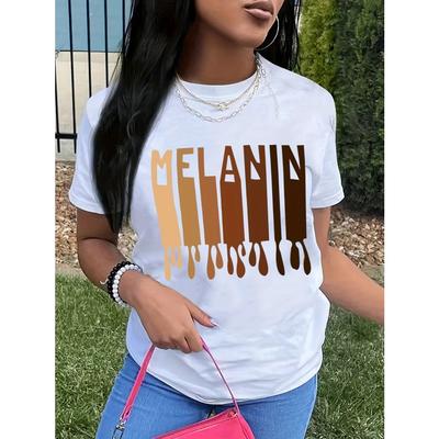 Damen Casual O-Ausschnitt Buchstaben Bedrucktes T-Shirt O-Ausschnitt Kurzarm Baumwoll-Tops