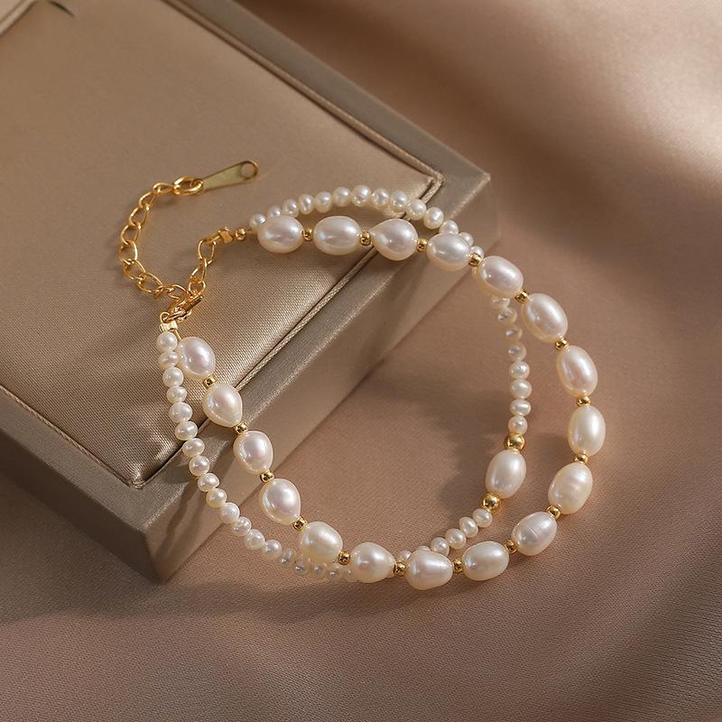 Baroque Natural Freshwater Pearl Bracelet for Women, Simple and Elegant, Vintage Niche Design, Multi-layered Bracelet