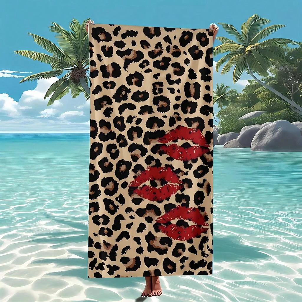 Wild Leopard Lip Print Beach Towel Single Sided 2D Print Trendy Quick Dry Towel Home Bathroom Pool Beach Vibe Decor Travel Towel