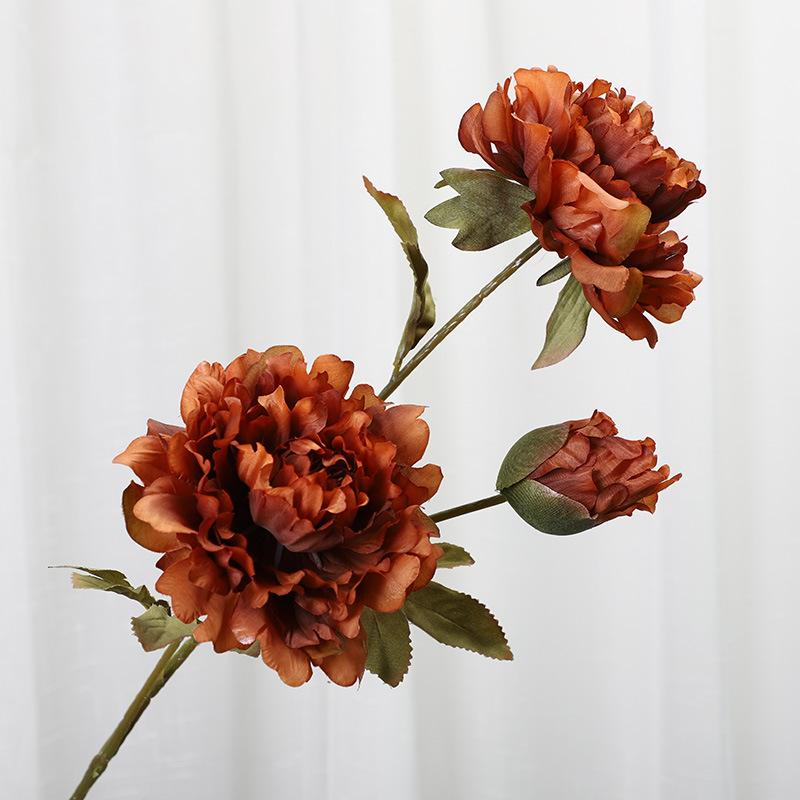 3 First Autumn Peach Peony Simulation Flower Wedding Home Living Room Decoration Fake Flower Simulation Plant Wall Flower Wall