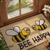 VIKAMA Bee Happy Doormat Welcome Mat Crystal Velvet Outdoor Carpet Living Room Floor Mat Rug For Bedroom Lightweight Home Decor