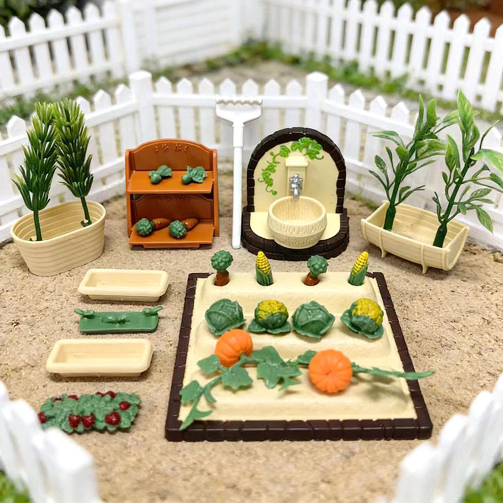 Miniature Garden Scene Dollhouse Accessories Miniature Vegetable Patch Set Miniature Outdoor Furniture Micro Landscape Playset for Dollhouses