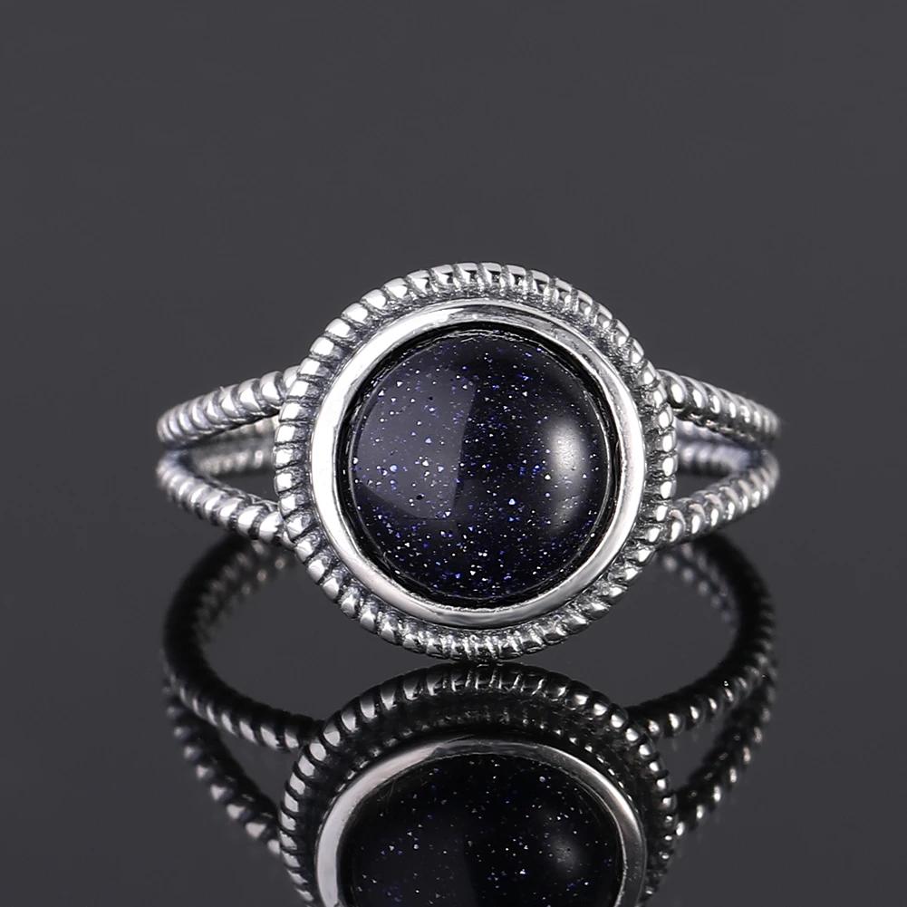 S Srebrny Pierścionek dla Kobiet Owalny Okrągły Kształt Kropli Wody Naturalny Błękitny Piaskowiec Pierścionek Prezent Kształt Słońca Retro Luksusowy Delikatny