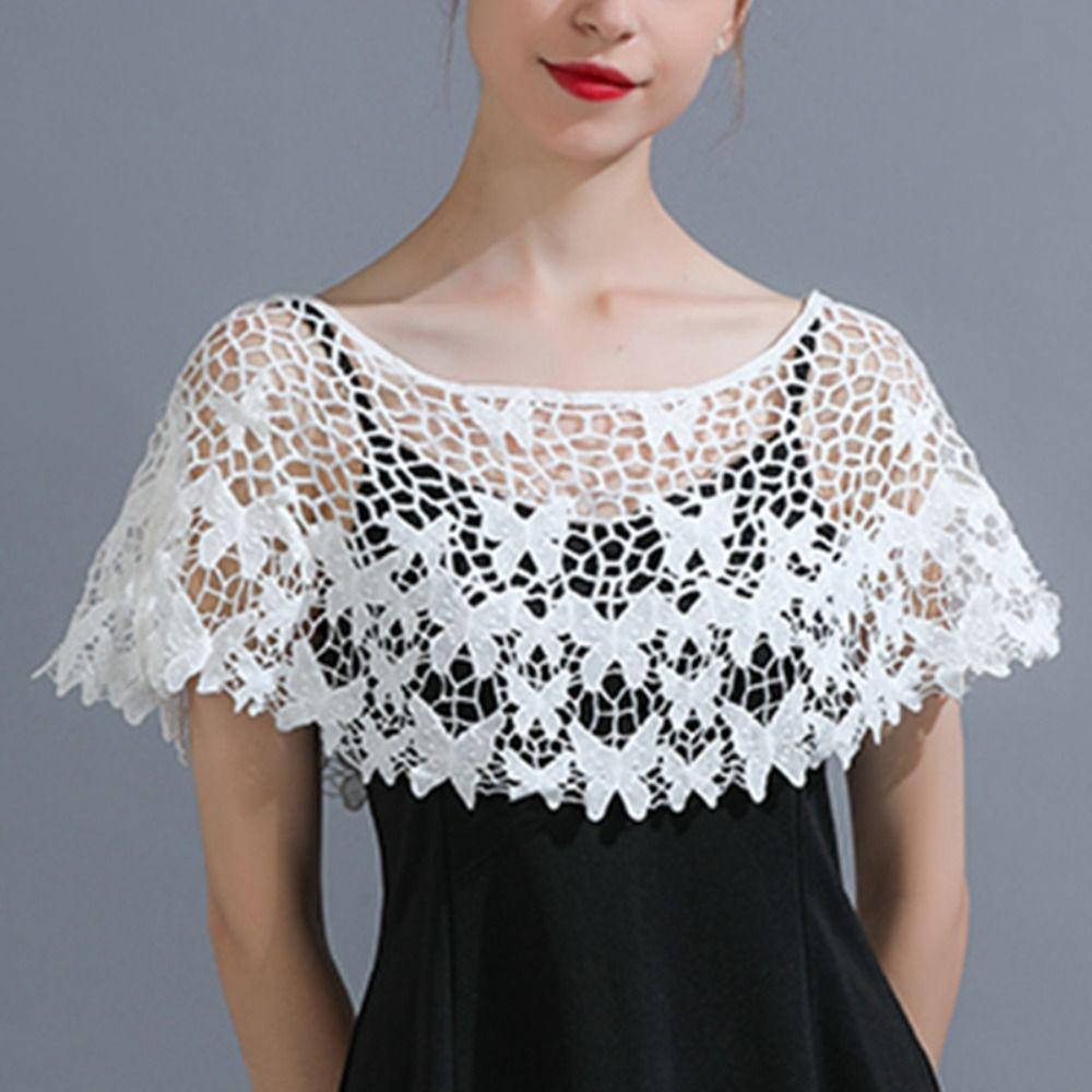 Thin Hollow Out Crochet Shawl Cape Knitted Scarves Simple Blouse Shoulders Fake Collar  Women