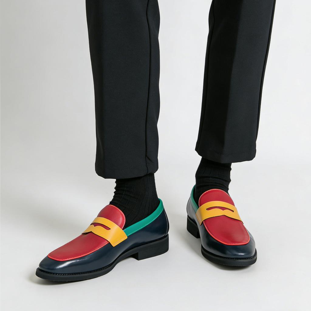 Fashion Colorful Penny Loafers Slip On Leather Men Shoes  Simple Pointed Toe Dress Business Casual Party Wedding Shoes For Man