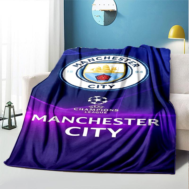 Football Team City FC Pattern Blanket for Home Decoration, Bed, Sofa, Car Travel, Camping, Suitable for All Seasons, Birthday Christmas Gift