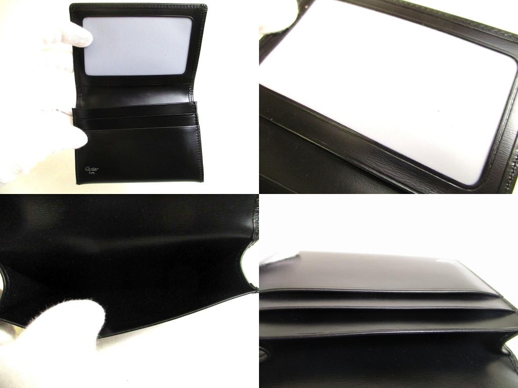 Authentic Cartier Pasha De Cartier Black Leather Siver H/W Card Holder #b100  Seller Refurbished
