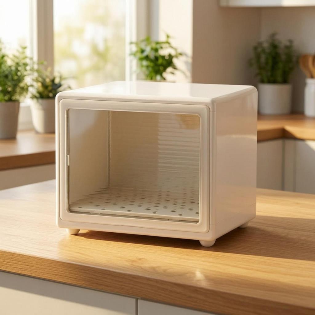 Enclosed Countertop Organizer with Transparent Front Door DustResistant Ventilated Cup Storage