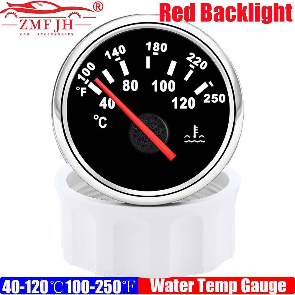 ZMFJH 2"52MM Water Temperature Gauge 40-120℃,100-250℉ Pointer Water Temp Meter Red Light for Universal Car Boat Yacht 12V24VDC