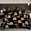 3-piece Halloween Themed Black Cute Ghost Pattern Duvet Cover Set, 1 Duvet Cover+2 Pillowcases, Coreless