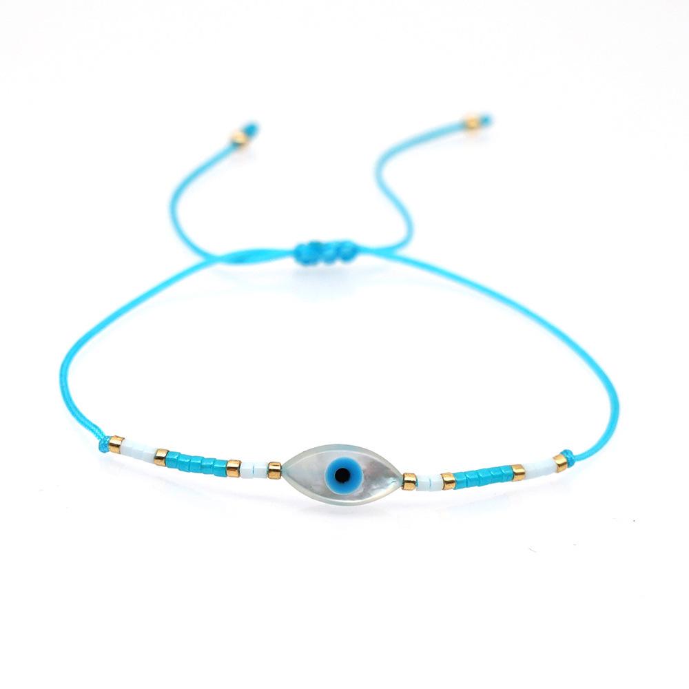 Niche Ethnic Style Miyuki Seed Bead Bracelet: Deep Sea Blue Eye Shell Lucky Braid