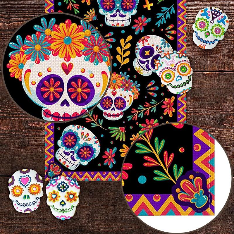Halloween Table Runners Day of The Dead Party Tablecloth Party Ghost Accessories Floral Skull Ghost Horrible Dining Table Decor