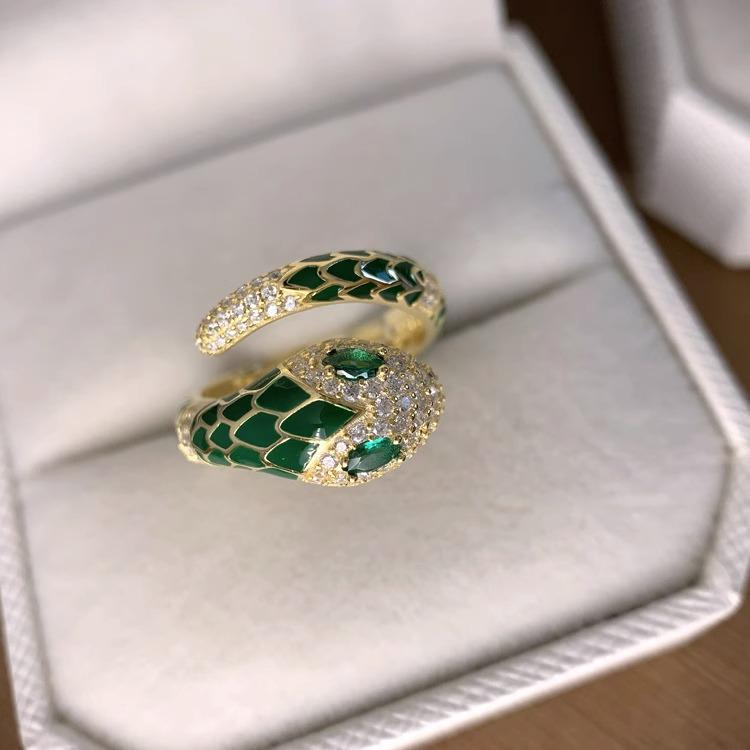 

Регулируемое открытое кольцо «Зеленая змея» с роскошным дизайном «капли масла» Adjustable