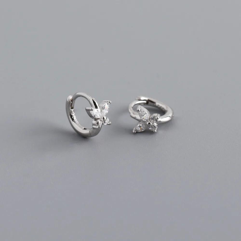 925 Silver Gold Color Butterfly Hoop Earring for Women Romantic Shinny Zircon Earring Wedding Jewelry