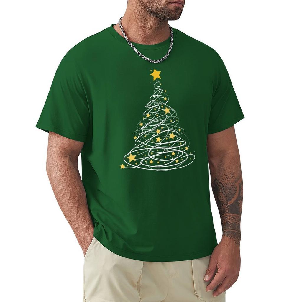 Golden Christmas Tree Pen Art Stars Cute Xmas Lover Gift T-Shirt Tees Anime Figures Summer Clothes Shirts Men