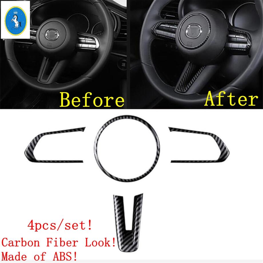 Carbon Fiber Auto Gear Head / Window Glass Lift / Steering Wheel / Door Speaker Accessories Cover Trim For Mazda 3  -