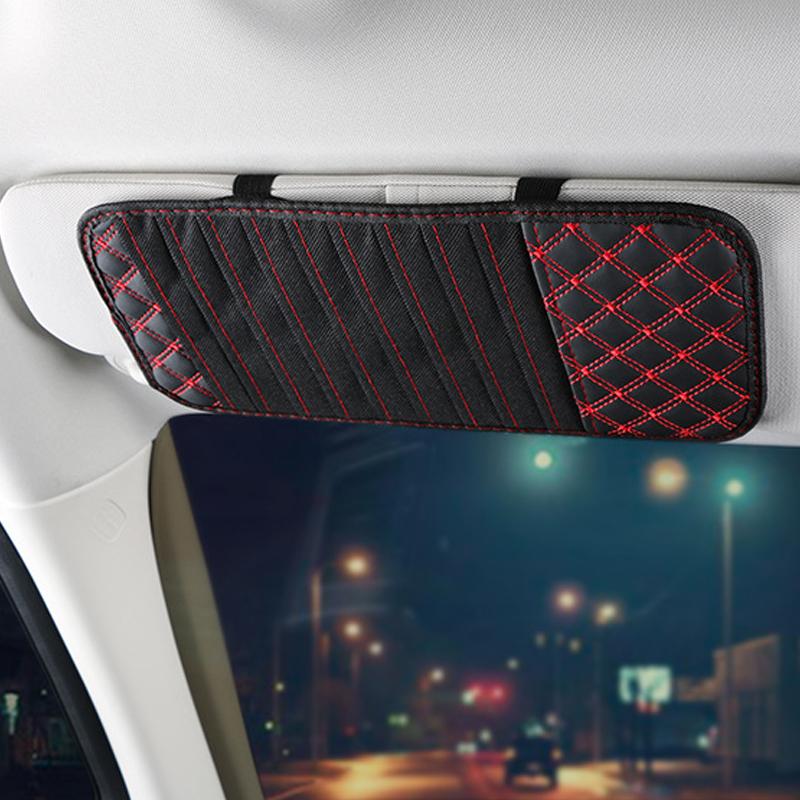 Car CD DVD Holder Bag Disc PU Leather Organizer Case for Card/Bill Sun Visor Sunshade Storage Bag Sleeve Wallet Clips Car