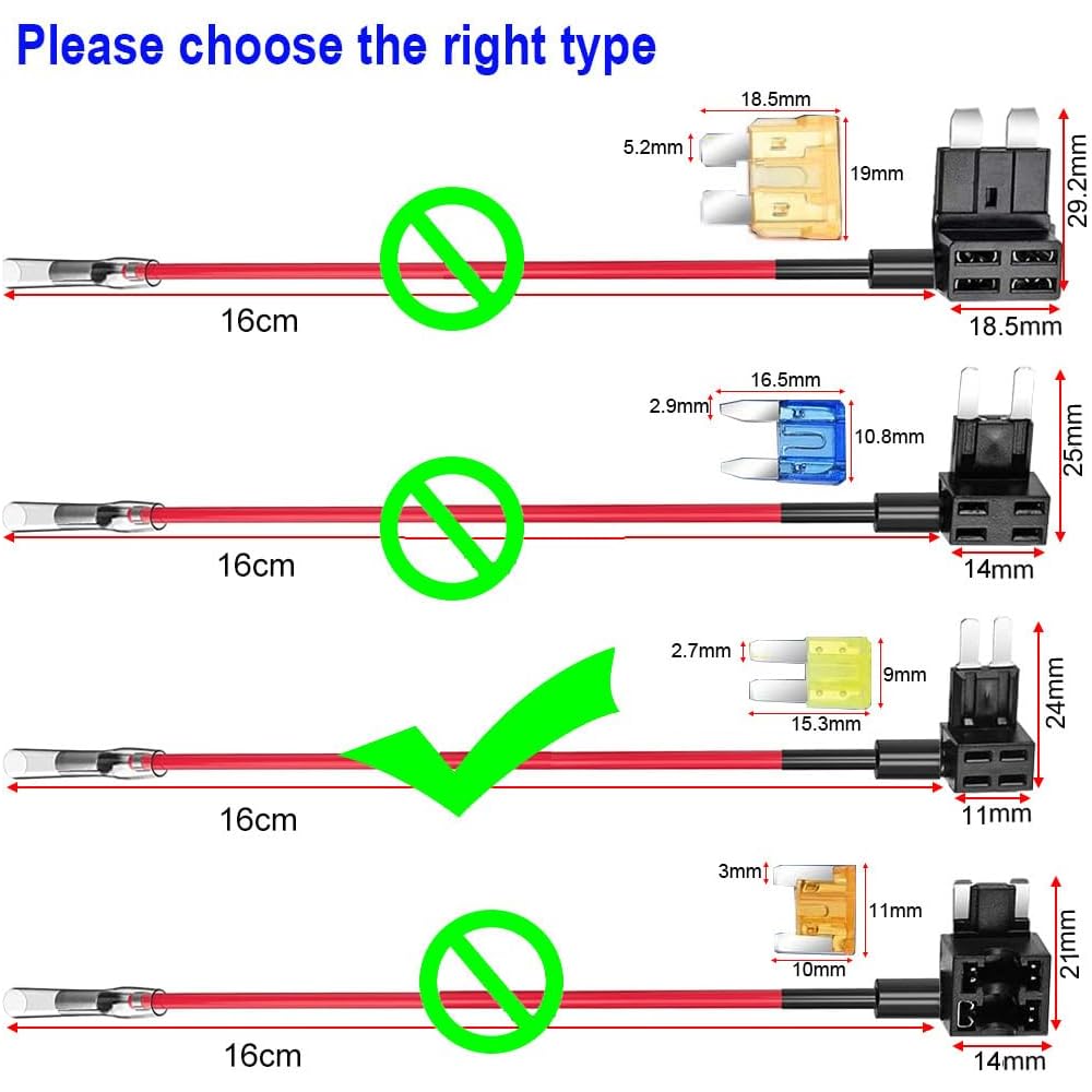 Kiligen Micro2 Fuse Tap Kit with Wiring Harness, 6 Micro2 Blade Fuses (5A/10A/15A) and 1 Fuse Puller, Automotive Flat Type Fuse Holder