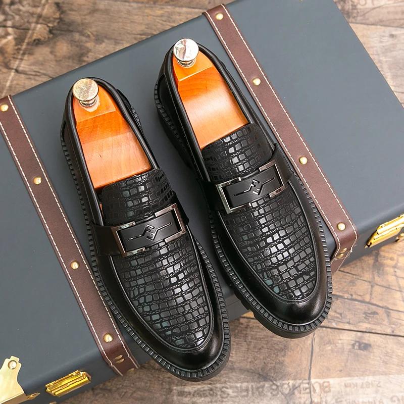 Men Leather Casual Dress Shoes Platform Loafers Slip-on High Thick Bottom Height Increasing Shoes Oxfords Wedding Shoes Hombres