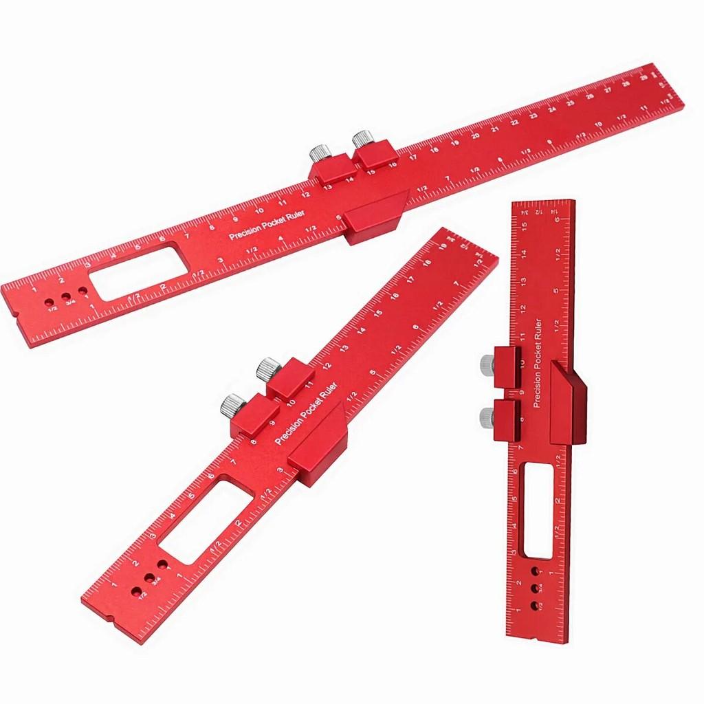 T-Type Scribing Ruler High Precision Pocket Ruler Inch and Metric Metal Slide Ruler Aluminum Alloy Woodworking