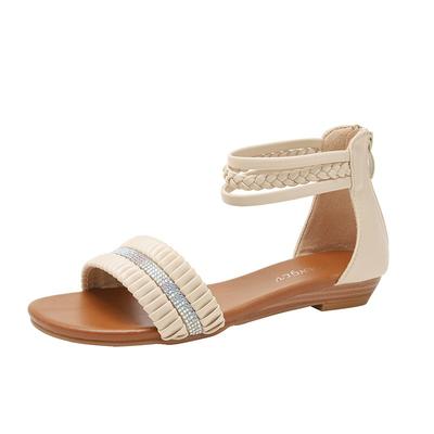 Slope Ferse Sandalen Frauen runden Kopf Strass Fee Stil ein Wort römischen Sandalen Frauen