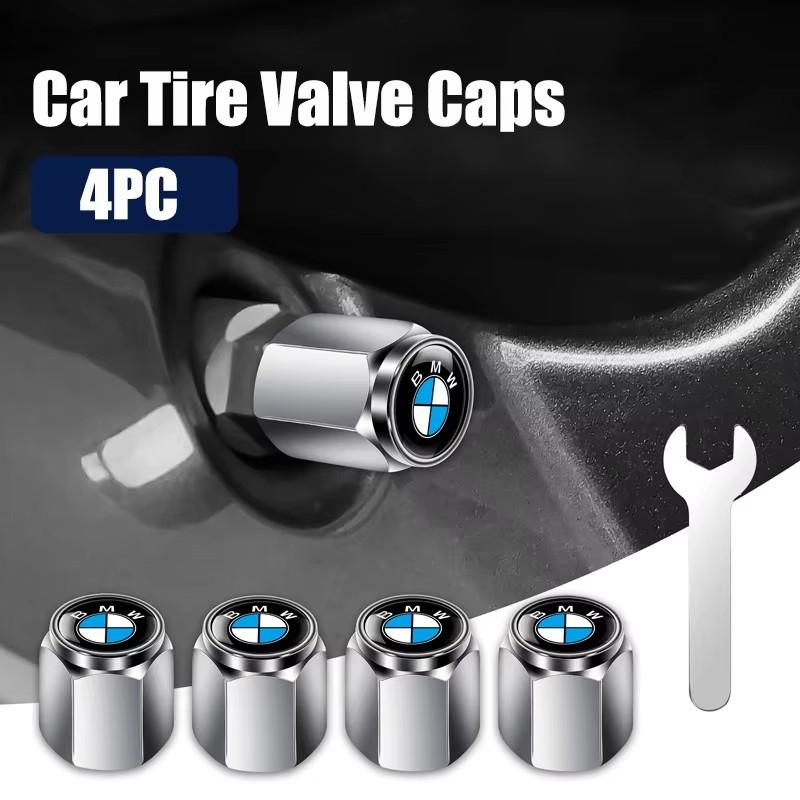 ta12Black Metal Car Tire Valve Caps Anti-theft Dust Proof Tyre Air Valve Stem Covers Spanner Tool For BMW 3 5 7 Series X1 X3 X5 X6 A