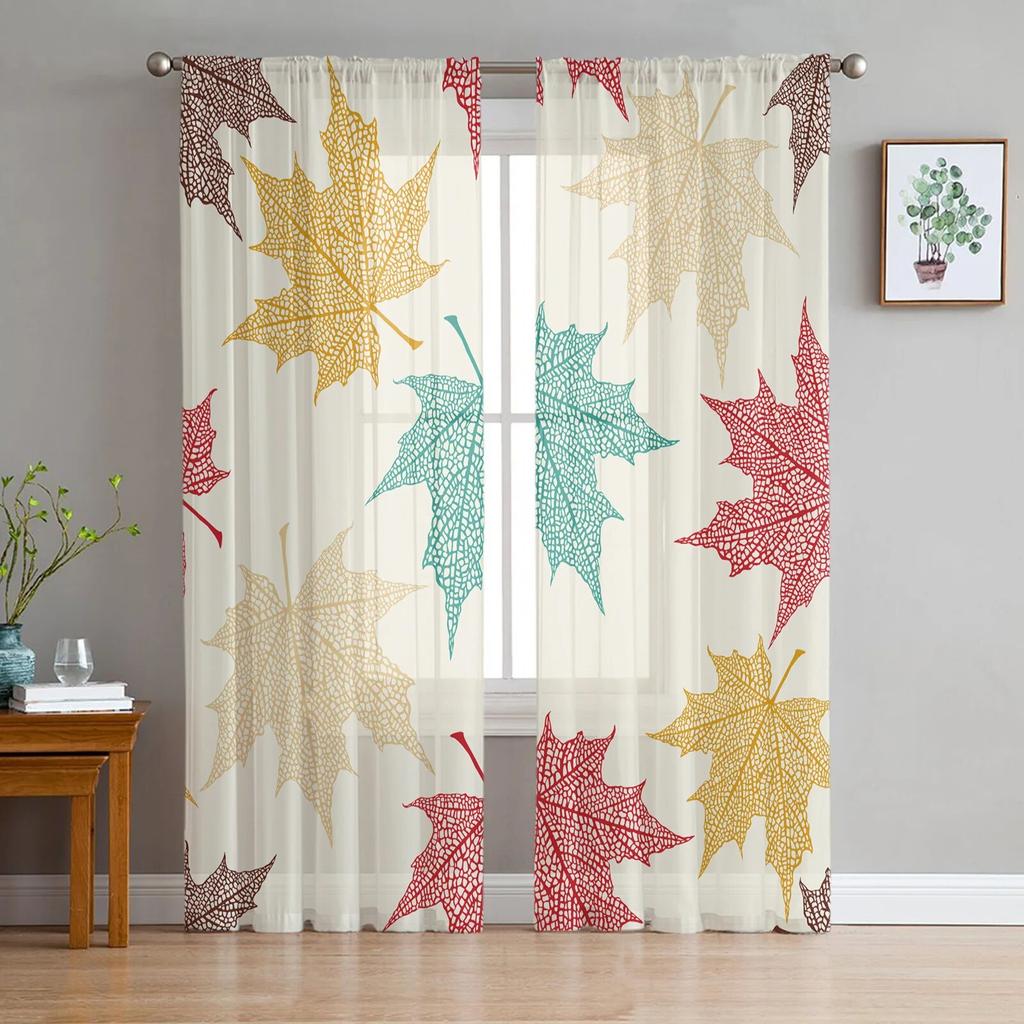 Thanksgiving Plants Farm Leaves Sheer Curtains Holiday Decoration Living Room Bedroom Window Voile Tulle Curtain