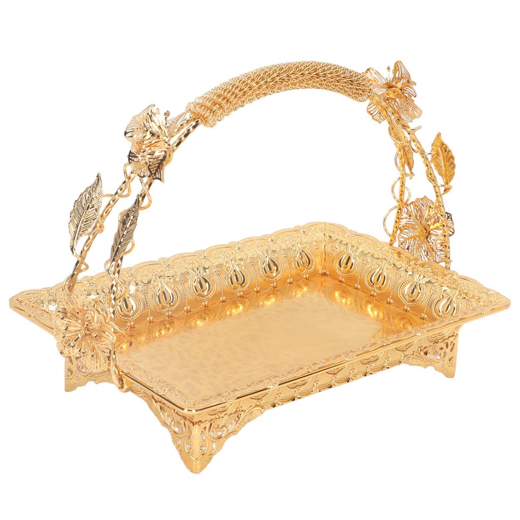 Coffee Serving Tray Vintage Style Gold Color Sturdy Iron Elegant Metal Serving Tray for Home Bar Cafe