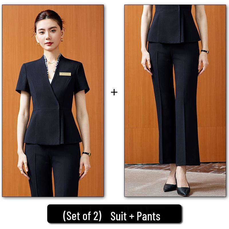 Women's Summer Elegant Suit Set - Stylish Co-ord Skirt for Beauty Salon & Jewelry Store Staff