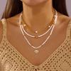 Gold Color Multilayer Starfish Shell Pendant Necklace For Women Boho Imitation Pearl Beads Choker Summer Beach Vacation Jewelry