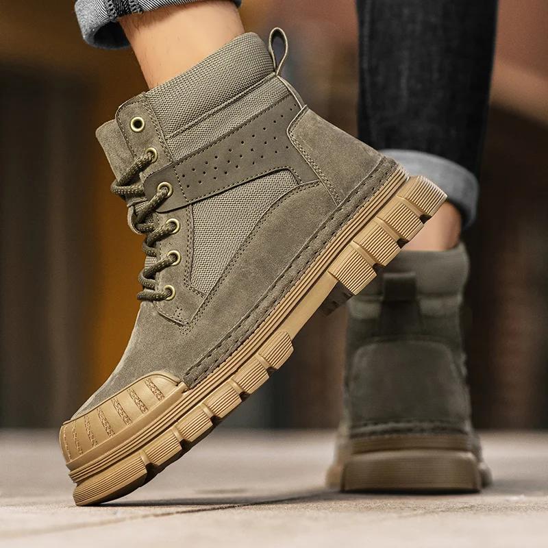 Fashion Lace-Up High Top Leather Sneakers Autumn Men's Motorcycle Boots Brand Men New Arrival Walking Boots Winter Men's Basic Boots