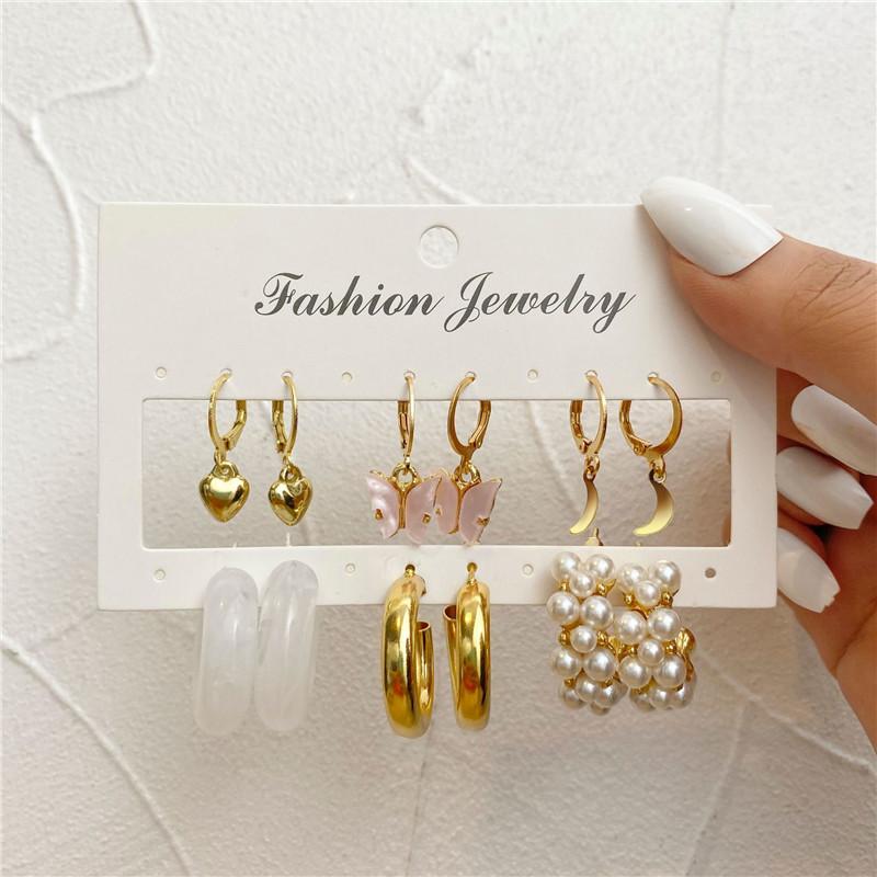 Modyle Vintage Pearl Butterfly Leopard Acrylic Earring Set For Women Girls Heart Earrings Elegant Wedding Party Jewellery
