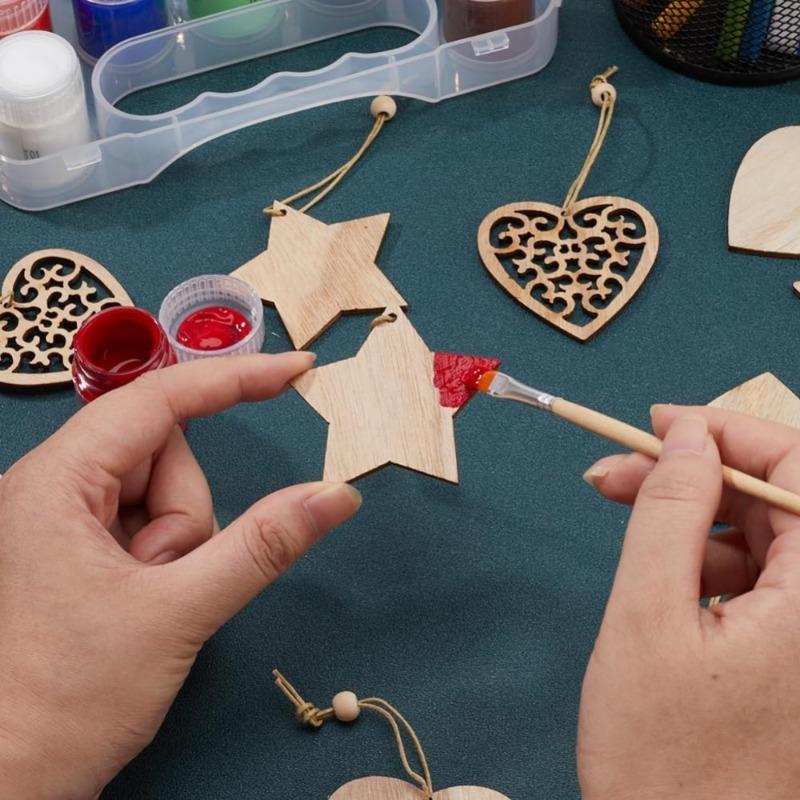 Festive Wooden Christmas Ornaments with Snowflake Star and Heart Designs for Home Tree Decor Holiday Party Supplies DIY Crafts