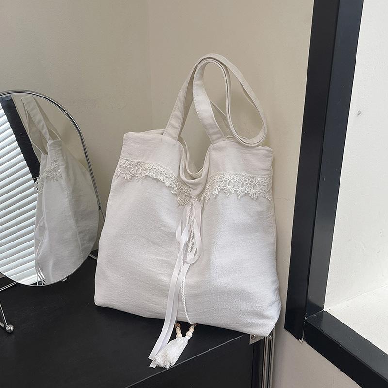 Bow Literary Lace Single Shoulder Armpit Bag Fairy High Value Large Capacity Canvas Bag Tote Bag Handbag