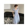 Elegant Korean-Style Pleated Summer Midi Dress with Square Neck and Waist-Cinched A-Line Skirt