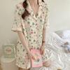 Women's Pajamas Summer Short Sleeve Sleepwear Set Cartoon Cute Rabbit Printed Pyjama Woman Ruffle Home Nightwear Set Cardigan
