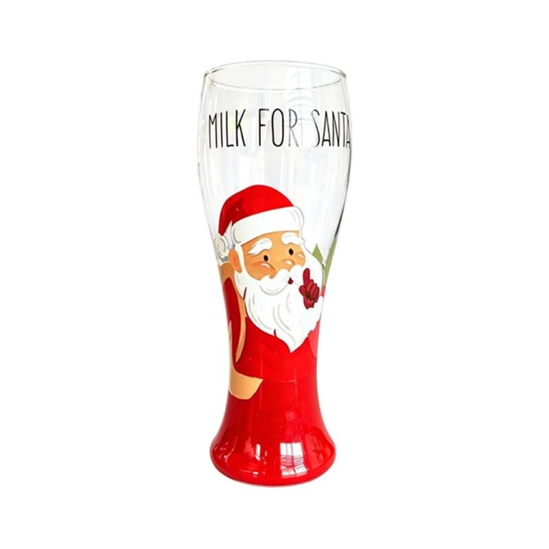 Christmas Milk Glass with Santa Print Holiday Cup for Table Display, Winter Hosting,Milk Service Indoors