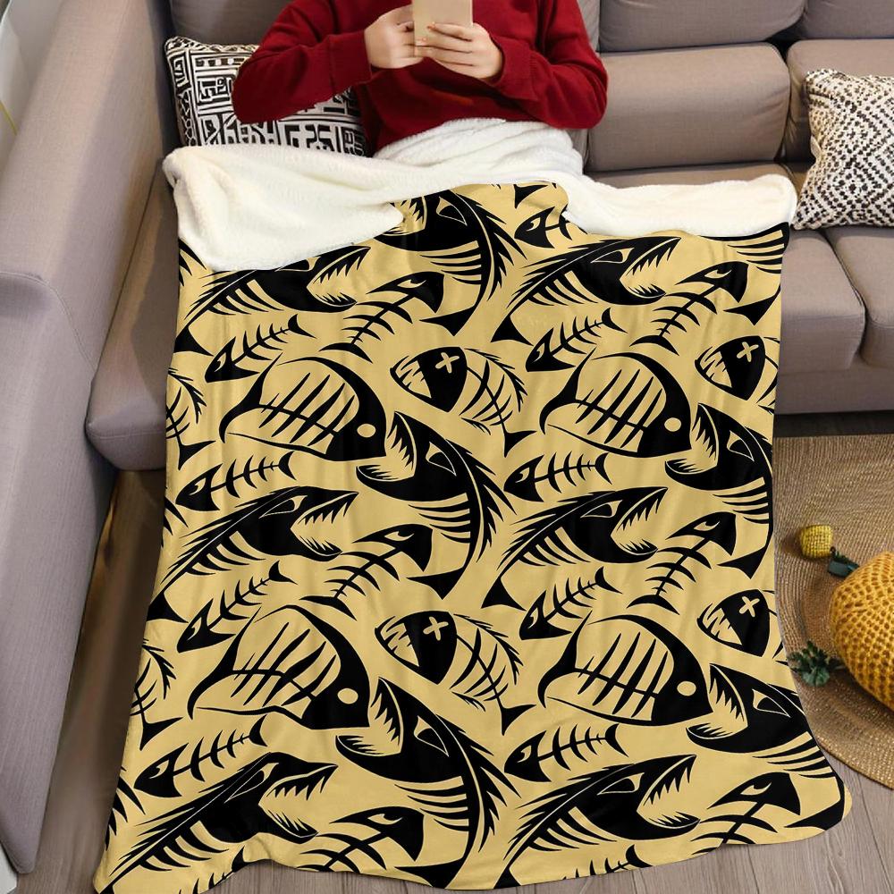 Fischskelett Tan Flanelldecke Warm Weich Halloween Weihnachten Sofa Warm Gemütlich Dekoratives Dekor Geschenk für Alle Jahreszeiten