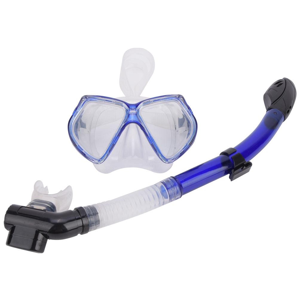 Professional Large Frame Diving Mask Swim Goggles Snorkeling Anti Fog Swimming Glasses Full Dry Breathing Tube(Blue