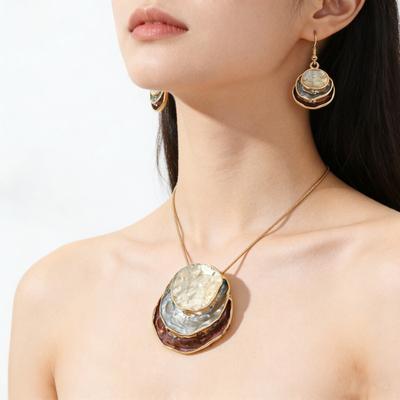 Mode Ins Böhmischer Stil Farbmalerei Öl Drei-Schicht-Ring-Anhänger Ohrringe für Damen