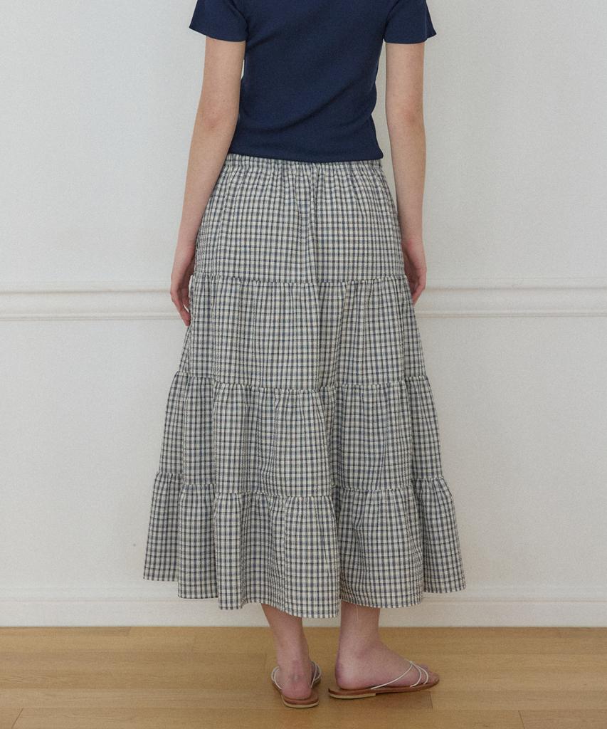 Our Hope Seersucker Tiered Elastic Skirt - Navy Check