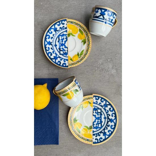 Kütahya iki Desenli, Çift Desen Lemone Serisi 2 Kişilik Kahve Fincan Takımı