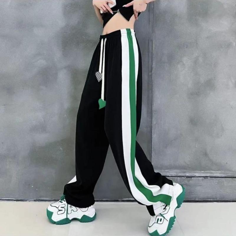 Korean Streetwear Women Sweatpants Spring Summer New Harajuku Elastic High Waist Love Drawstring Casual Striped Sports Trousers