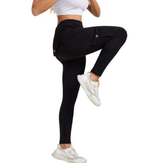 Yousheng Women High Waist Cargo Leggings with Pockets Tummy Control Hip Lifting Yoga Workout Tight Pants Stretch Body Shaping Skinny Trousers
