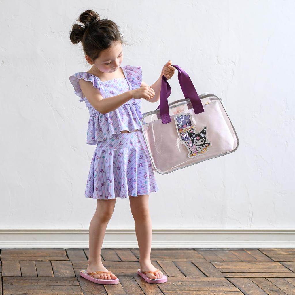 Panpanchuchu Playful Pool Bag Pouch Sanrio Girls Kids Vinyl Waterproof Swimming Bag Swim Bag Beach Bag (Water-Repellent Included) (Kuromi Parfait)